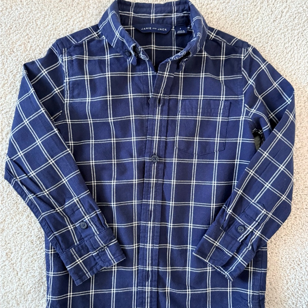Janie and Jack Navy Checkered Men's Shirt